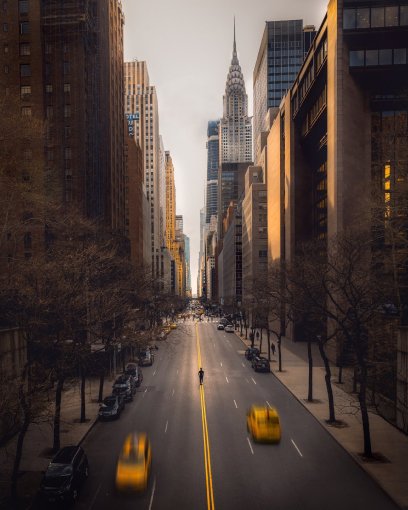 New York City street with the Chrysler Building